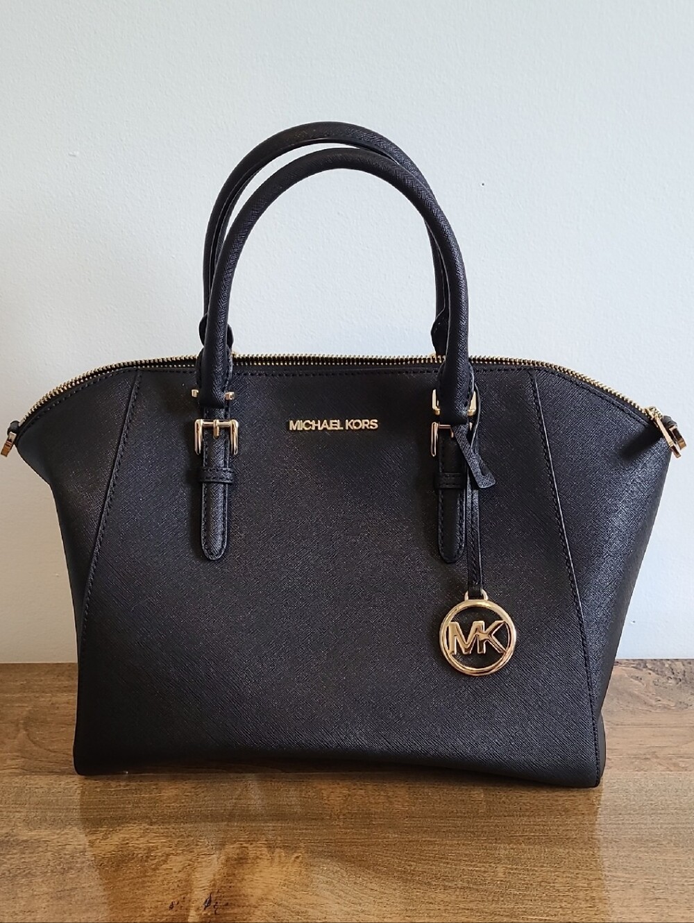 Michael Kors Black Saffiano Satchel with Gold Hardware
